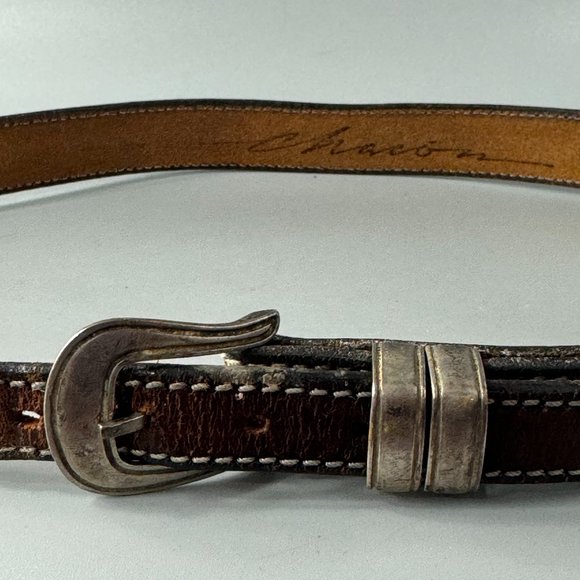 Vintage Chacon Sterling Silver Buckle Leather Belt - Picture 2 of 15